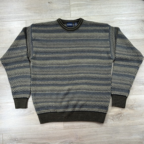 Vintage Puritan Mens Medium Blue & Beige Striped Knit Sweater Pullover 90s Dad - Picture 1 of 10